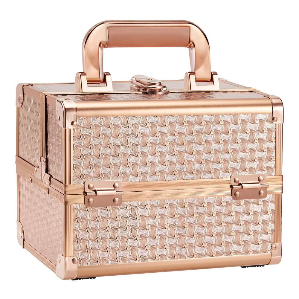 Joligrace rose gold makeup box front view for stylish travel storage