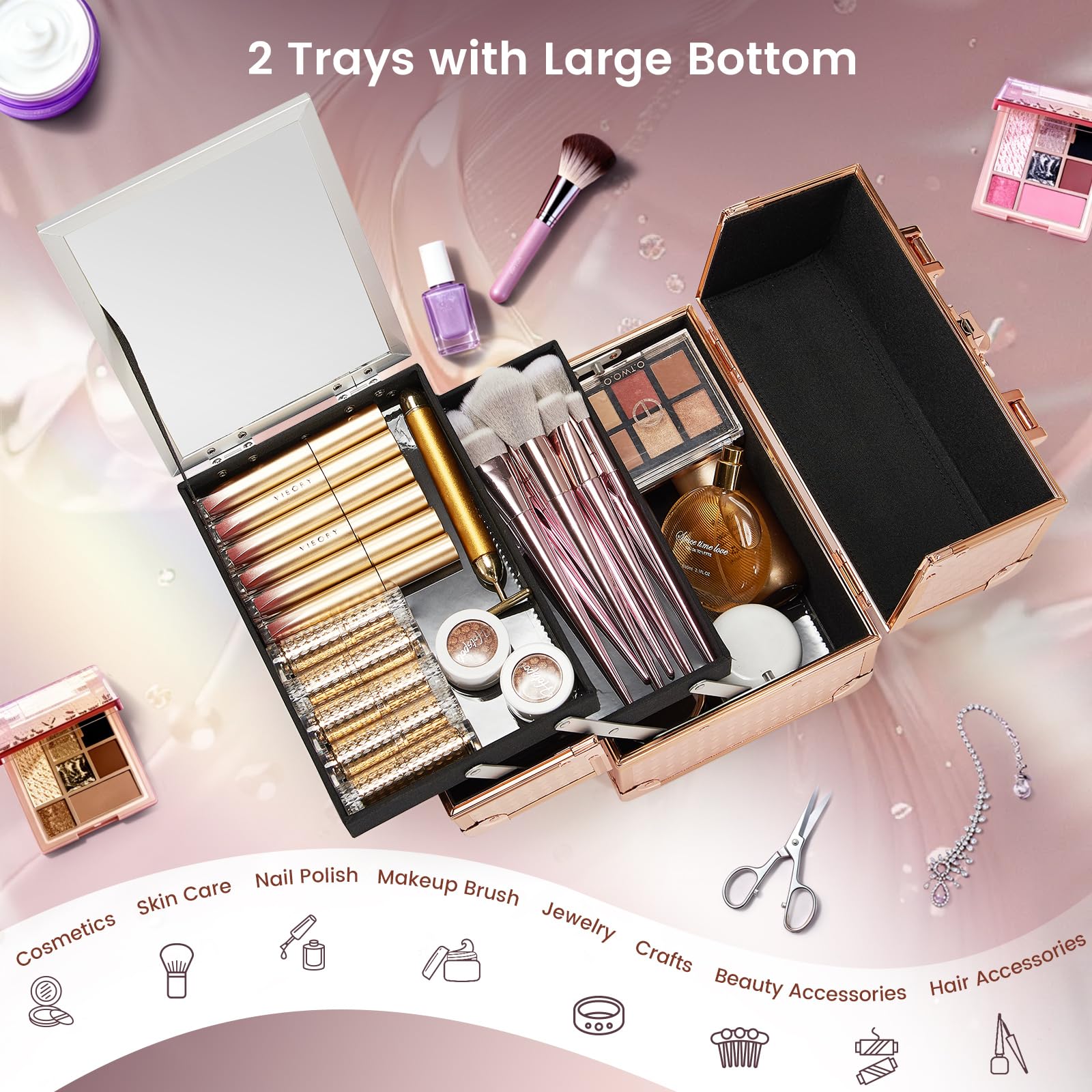 Joligrace makeup case mirror top for quick checks during dressing