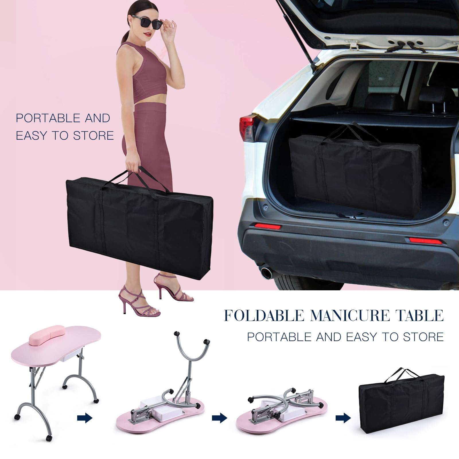 Joligrace-travel-carrying-bag-included simplifies moving the pink table between locations.