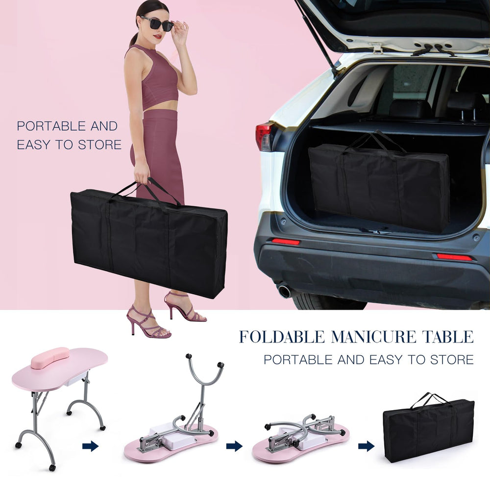 Joligrace-travel-carrying-bag-included simplifies moving the pink table between locations.