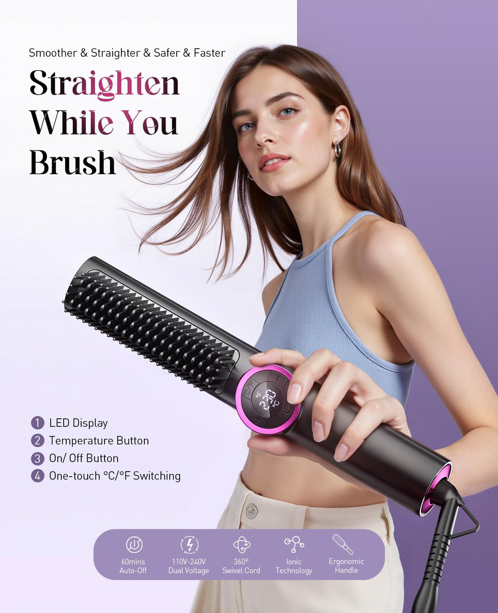 JolinKoin hair straightener brush angled view for sleek styles and waves
