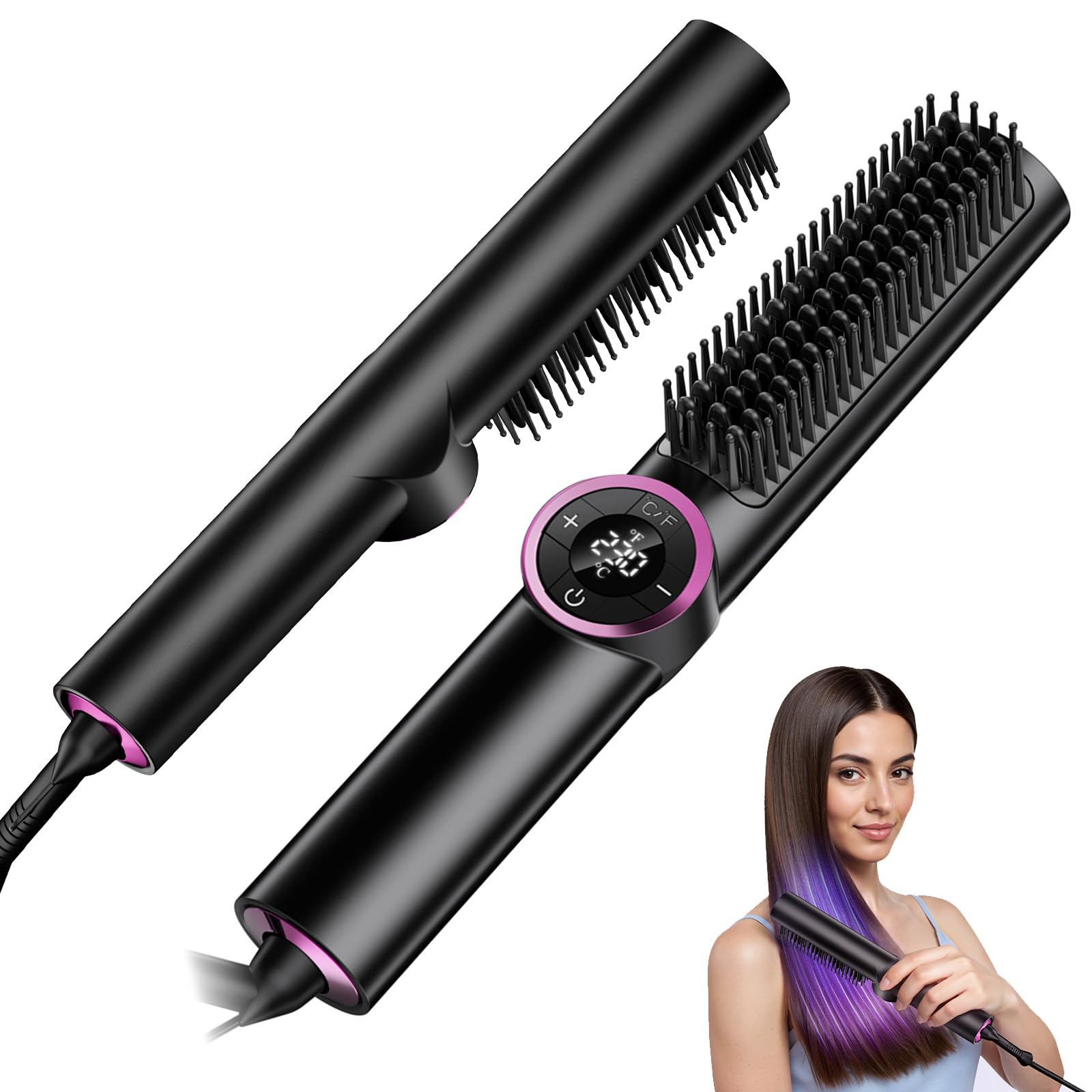 JolinKoin hair straightener brush main use showing versatile styling at a standard setting
