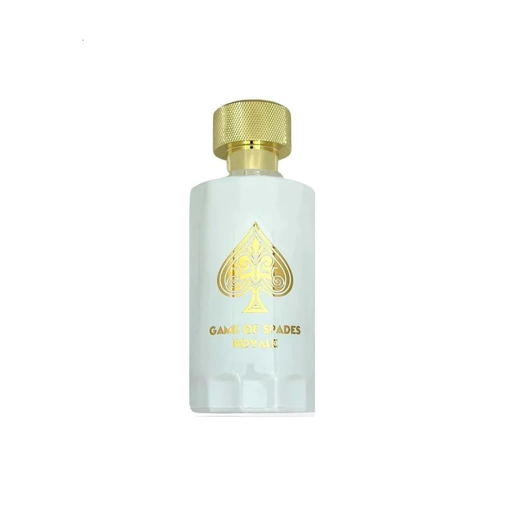 Jo Milano Game of Spade Royale bottle side angle highlighting oriental fragrance notes.