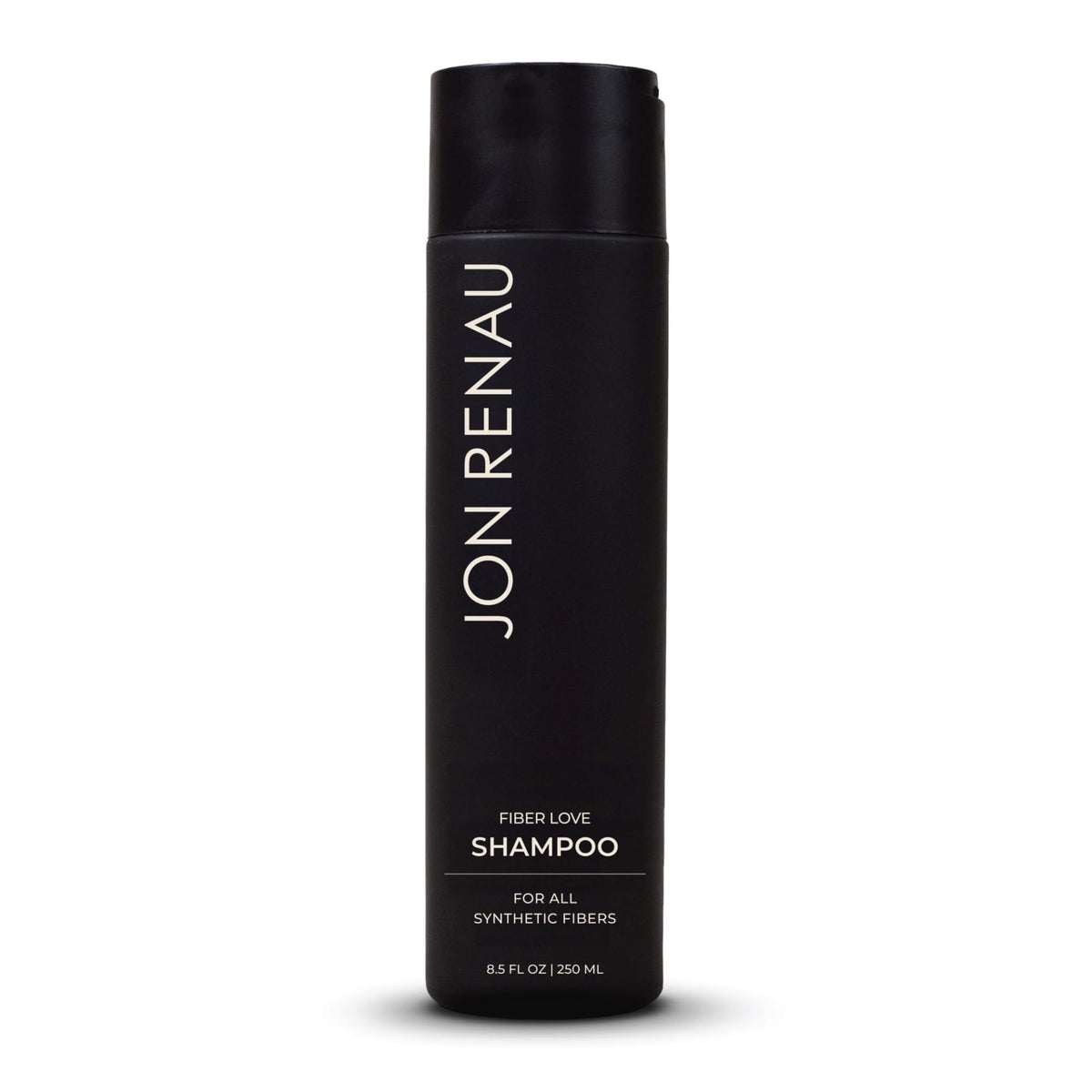 Jon Renau Fiber Love Shampoo bottle illustrating gentle cleansing for synthetic wigs