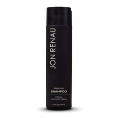Jon Renau Fiber Love Shampoo bottle illustrating gentle cleansing for synthetic wigs