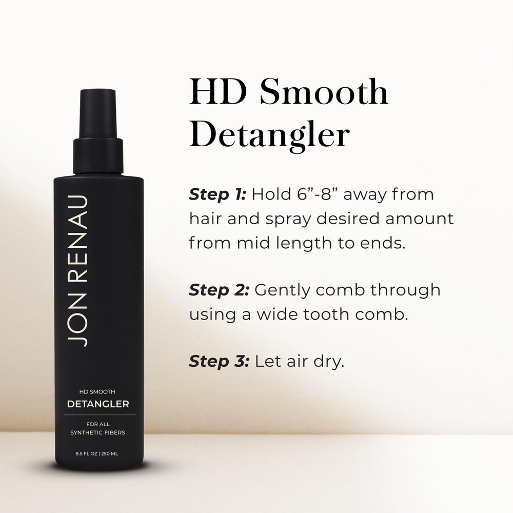 Jon Renau HD Smooth Detangler frizz-control spray keeps synthetic fibers polished all day.