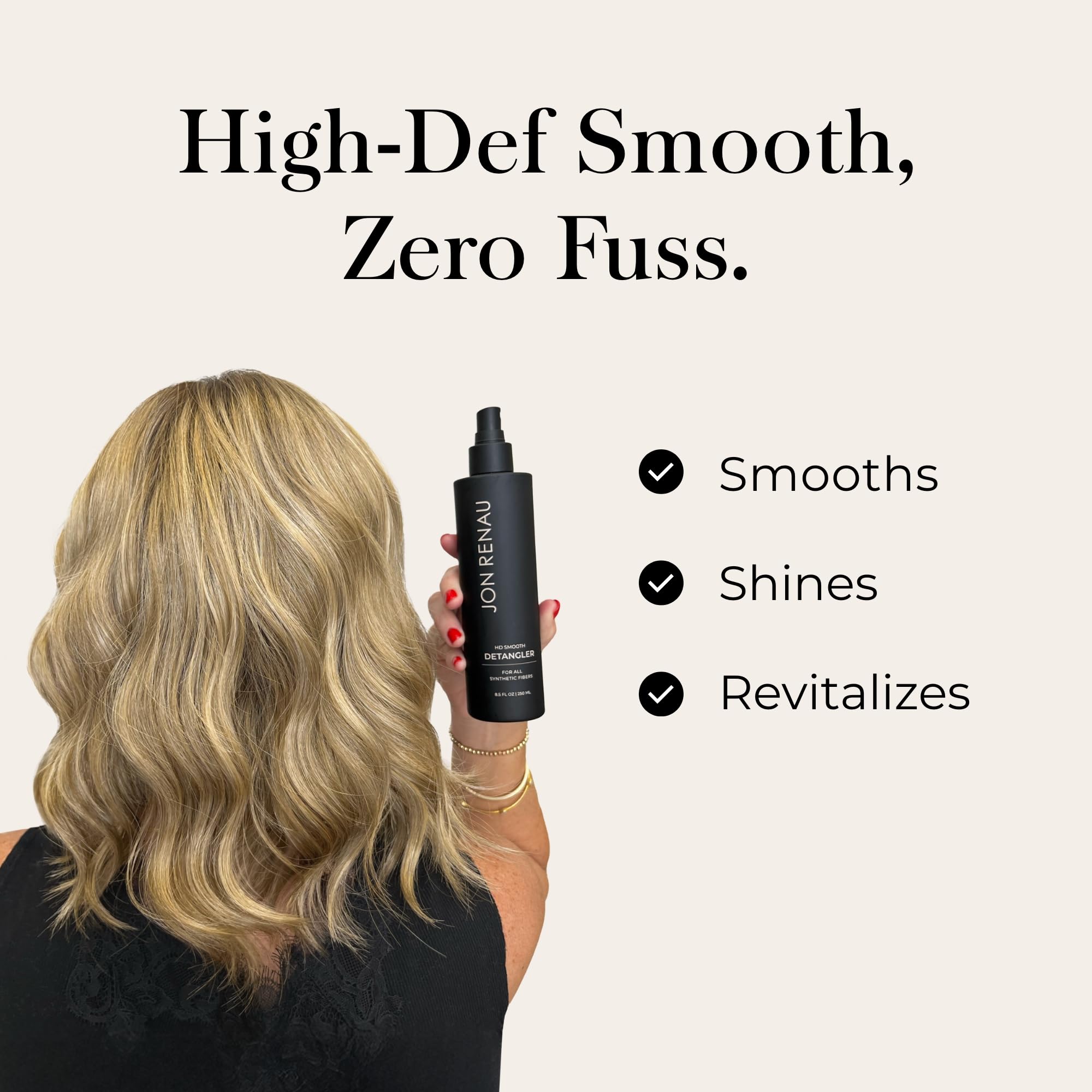 Jon Renau HD Smooth Detangler sleek-finish without greasiness for soft movement.