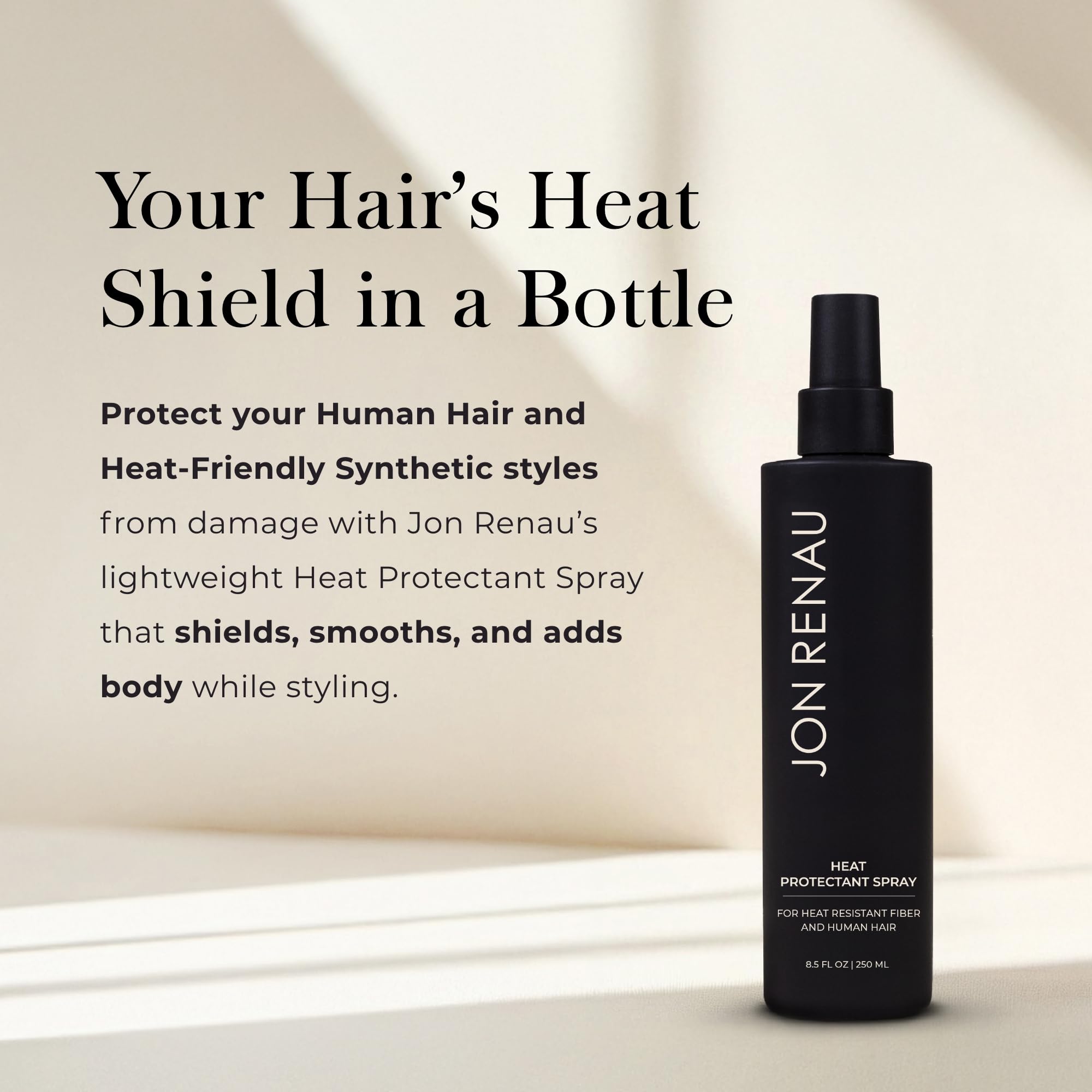 Jon Renau Heat Protectant Spray application for smoother glide during styling.