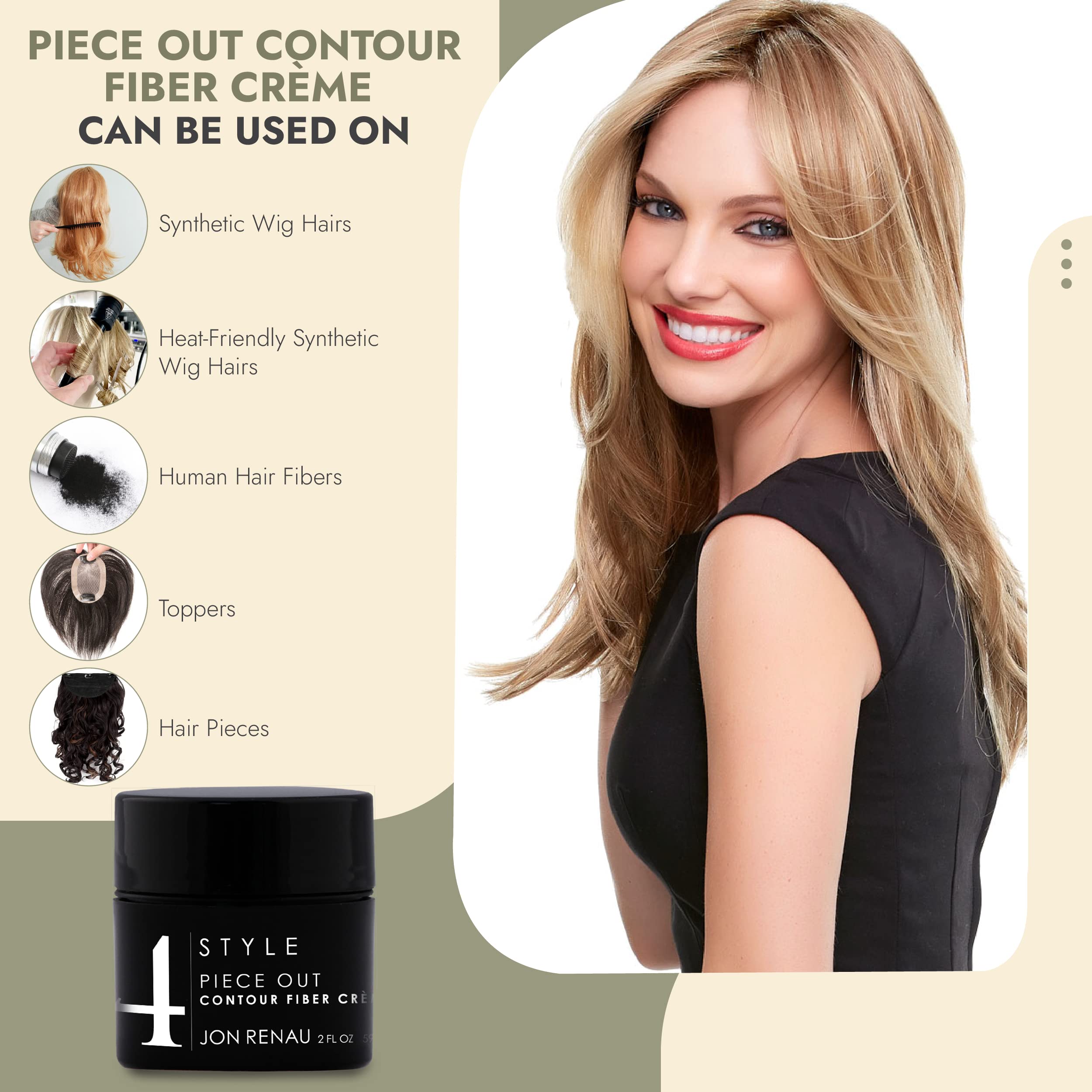 Jon Renau Piece Out Contour Fiber Creme dispenser shows clean foam release for touch-ups.