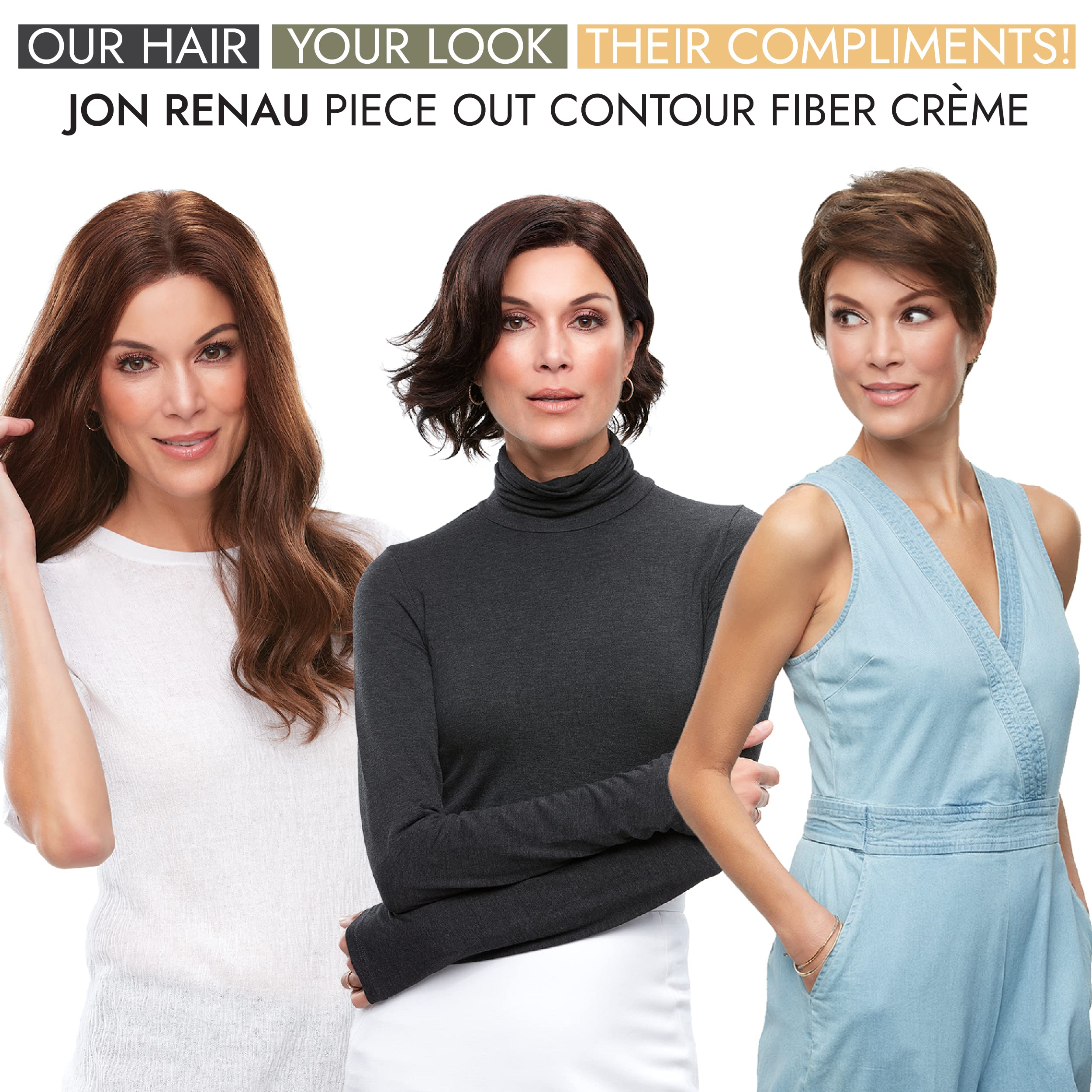Jon Renau Piece Out Contour Fiber Creme packaging shows travel-friendly 2 oz size.