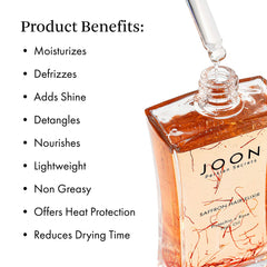 Joon Saffron Hair Elixir dropper distributes lightweight, fast-absorbing oil