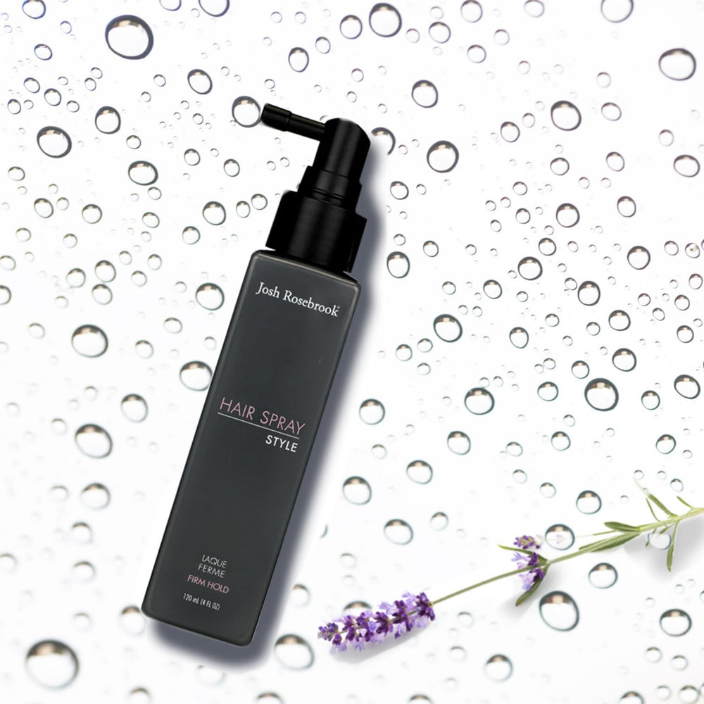 Josh Rosebrook Hair Spray application close-up shows even mist for precise styling.
