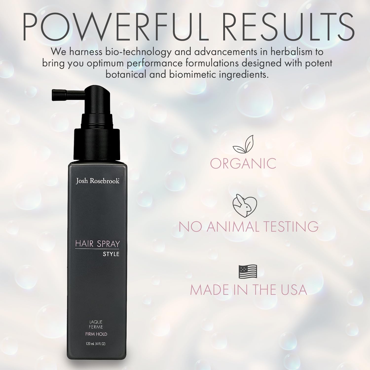 Josh Rosebrook Hair Spray close-up packaging; premium design and color-safe styling.