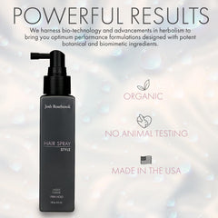 Josh Rosebrook Hair Spray close-up packaging; premium design and color-safe styling.