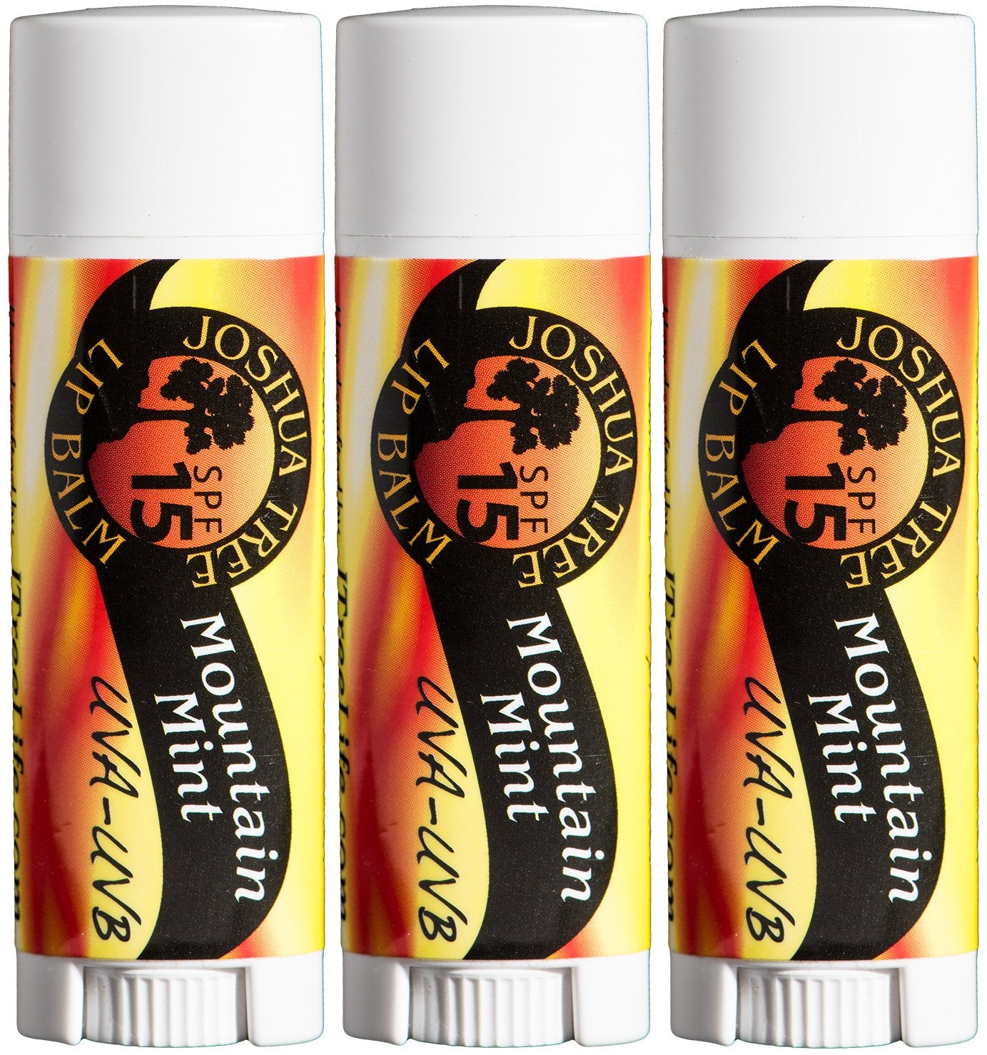 Joshua Tree Mountain Mint SPF15 lip balm pack-3 with slim tube, providing on-the-go lip moisturization and sun protection.