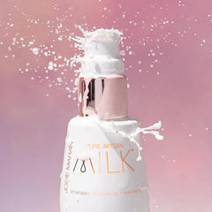 Josie Maran Argan Milk microdroplets closeup suggest smooth, plump-looking skin support