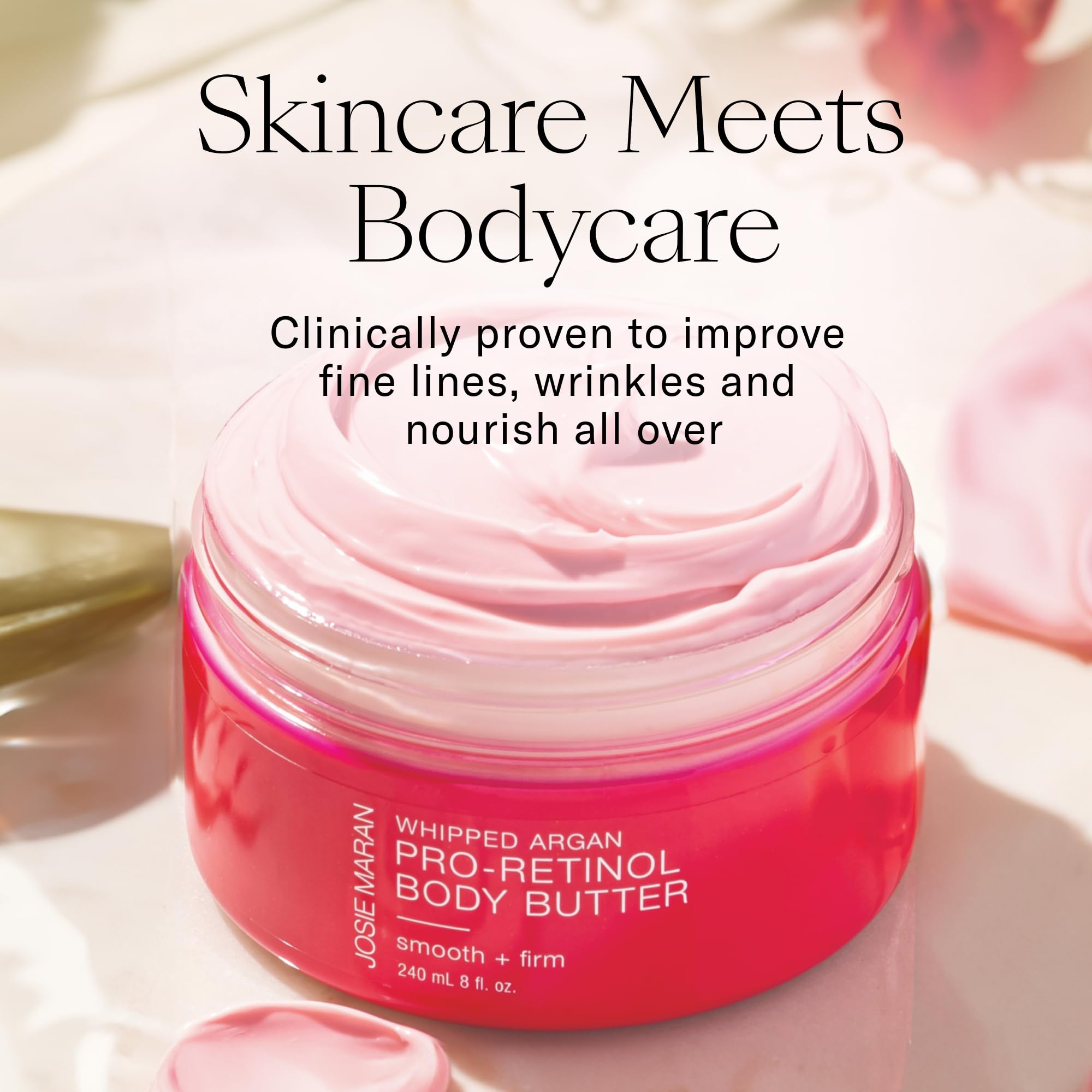 Josie Maran Pro-Retinol Butter application on hands demonstrates easy full-body hydration massage.