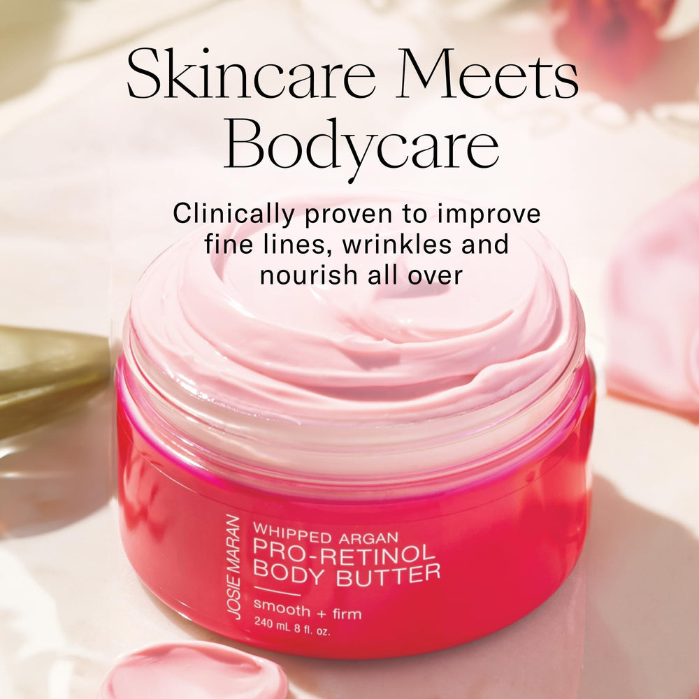 Josie Maran Pro-Retinol Butter application on hands demonstrates easy full-body hydration massage.