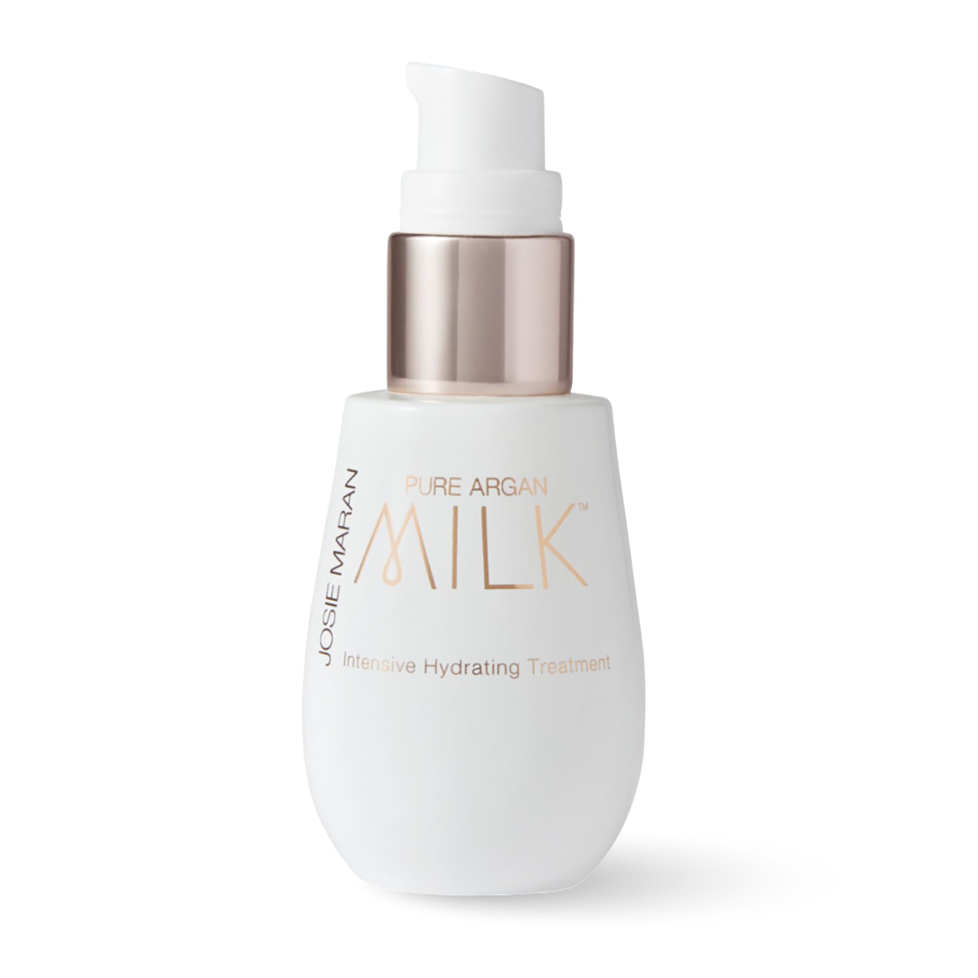 Josie Maran Pure Argan Milk serum bottle highlights lightweight hydration for daily use