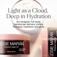 Josie Maran unscented jar in hand demonstrates fast-absorbing velvety texture.
