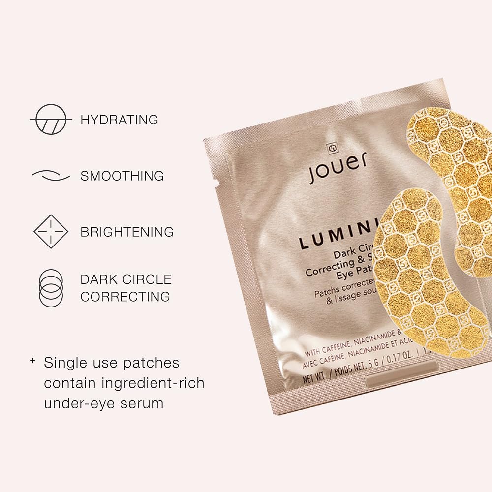 Jouer Luminize eye patch close-up highlights caffeine and Niacinamide for brighter under-eye area.