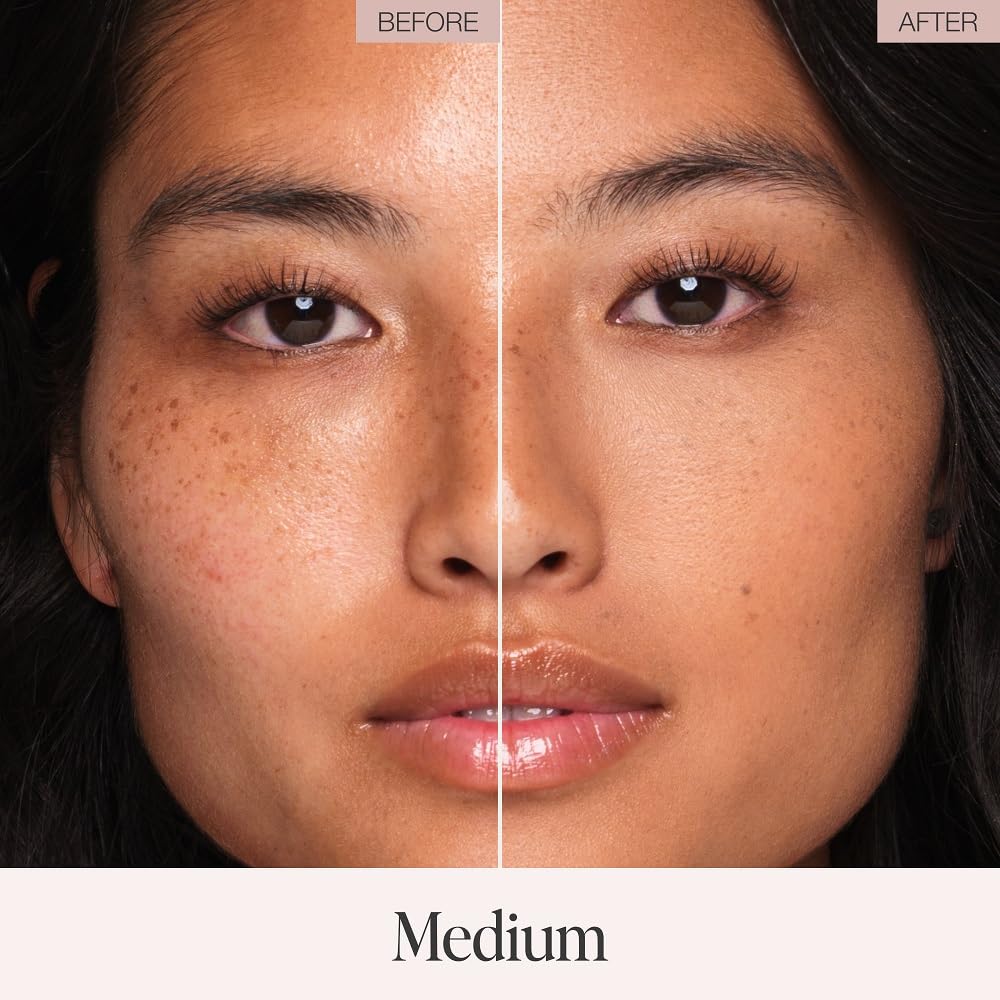 Jouer Medium shade pressed powder provides yellow undertones for a natural foundation set.