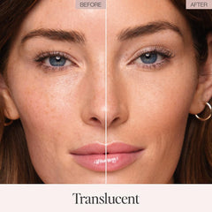 Jouer Soft Focus Hydrate & Setting Powder brush application demonstrates seamless foundation setting for a natural matte look.