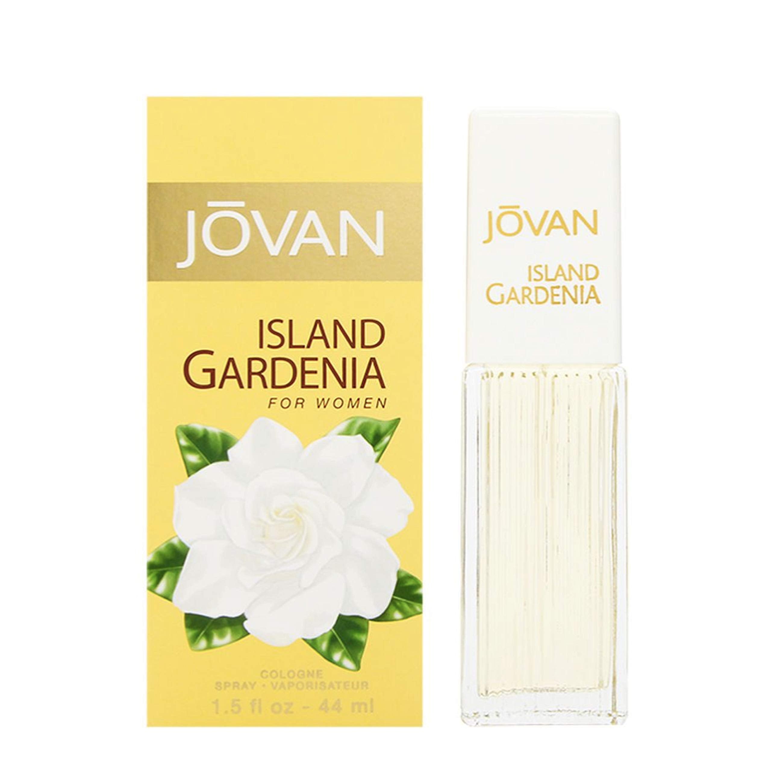 Jovan Island Gardenia eau de cologne bottle with pale golden juice for everyday confidence.
