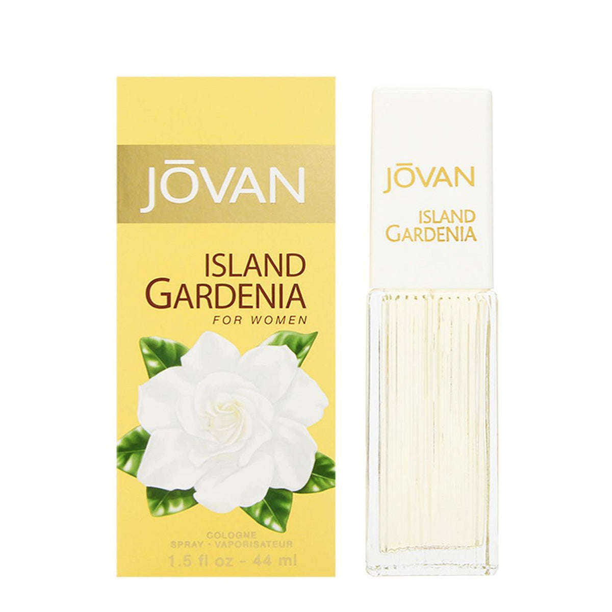 Jovan Island Gardenia eau de cologne bottle with pale golden juice for everyday confidence.