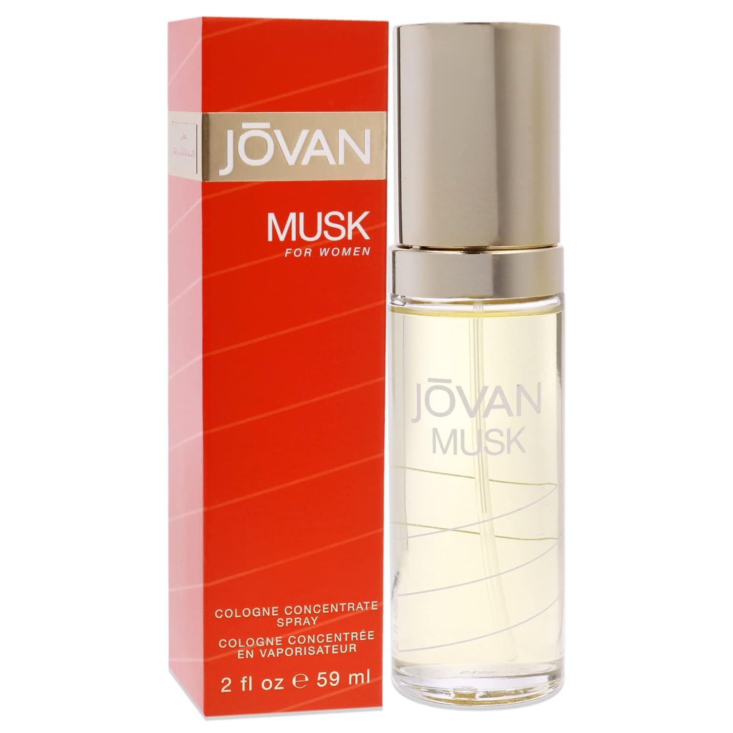 Jovan Musk Women EDC 2oz bottle showcases sleek design for on-the-go fragrance and everyday appeal.