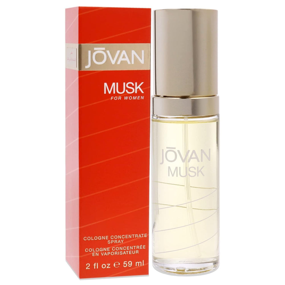 Jovan Musk Women EDC 2oz bottle showcases sleek design for on-the-go fragrance and everyday appeal.