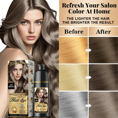 Joyful Young ash brown dye shampoo gray hair coverage close-up looks natural.