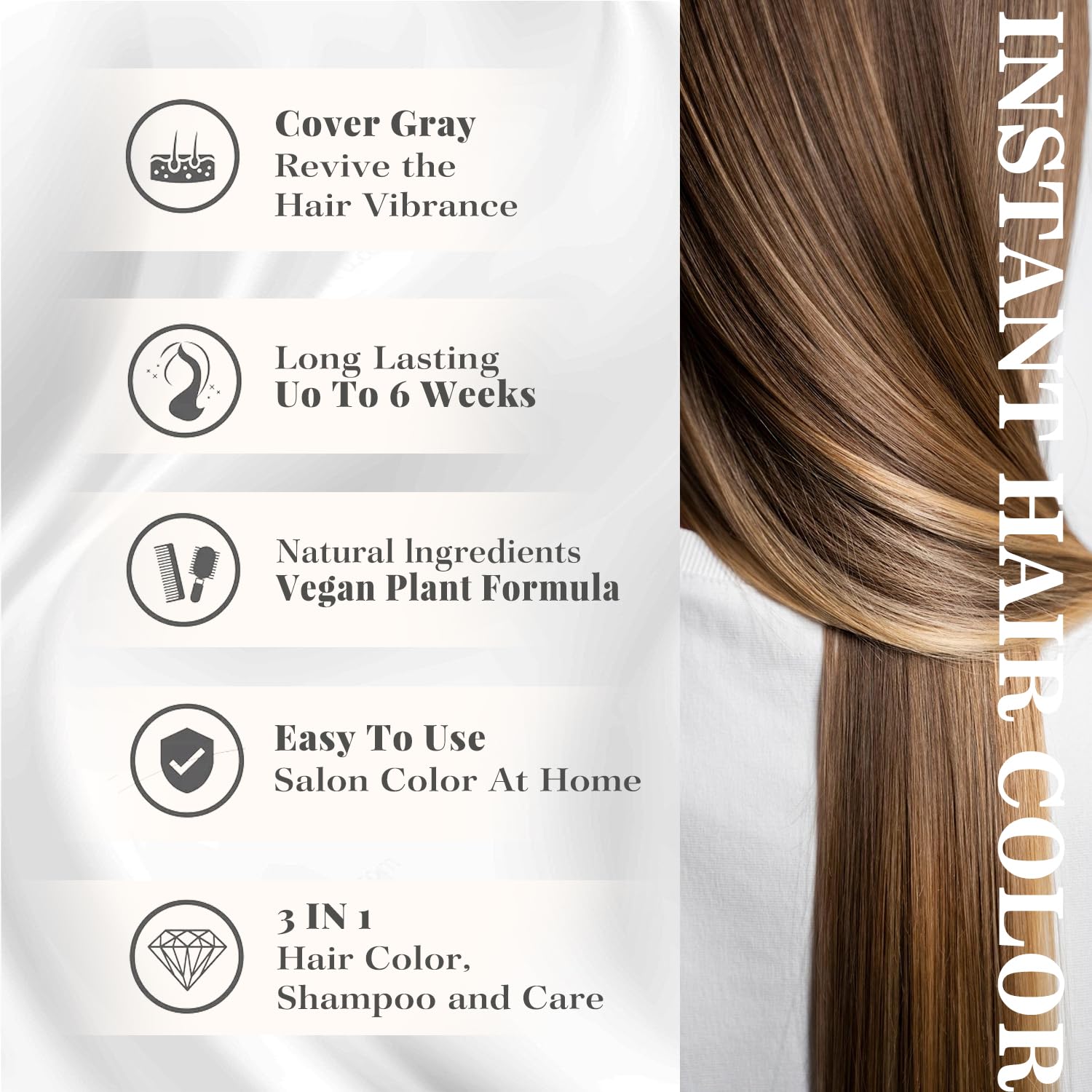 Joyful Young ash brown dye shampoo results close-up show rich coverage.