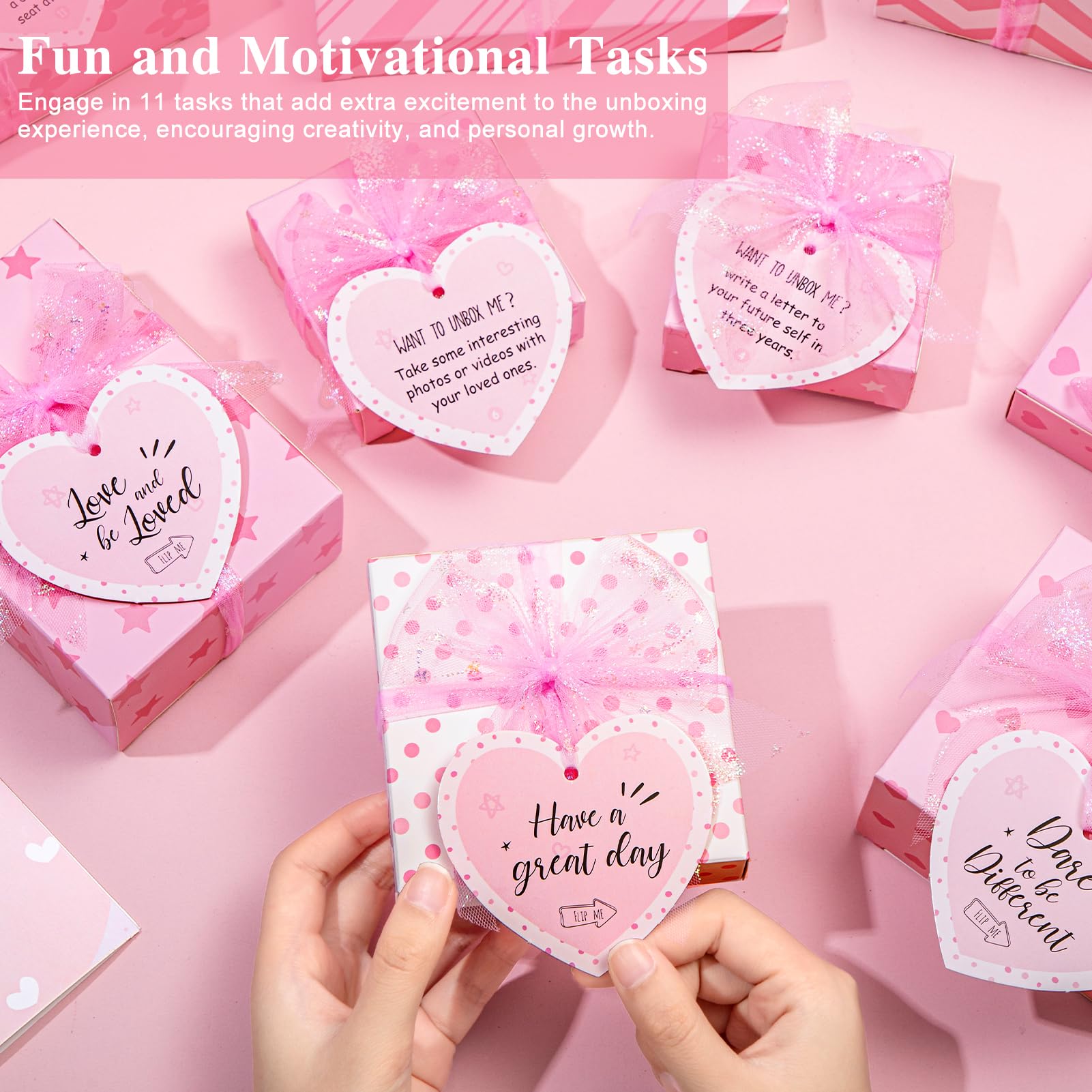 Joyliss empowering task tags encourage creativity and self-expression during unboxing