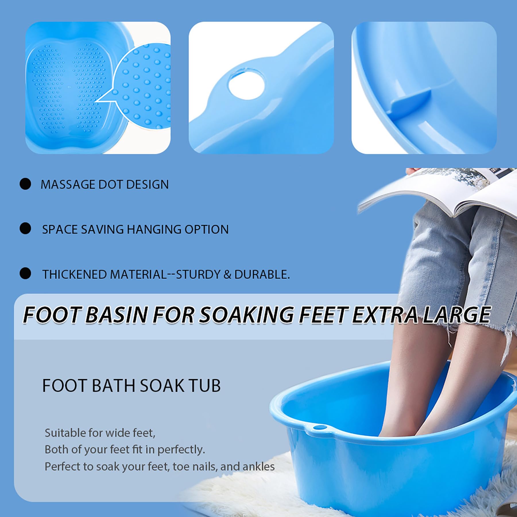 JoyMay foot soak basin full-frontal view displays roomy interior suitable for larger feet.