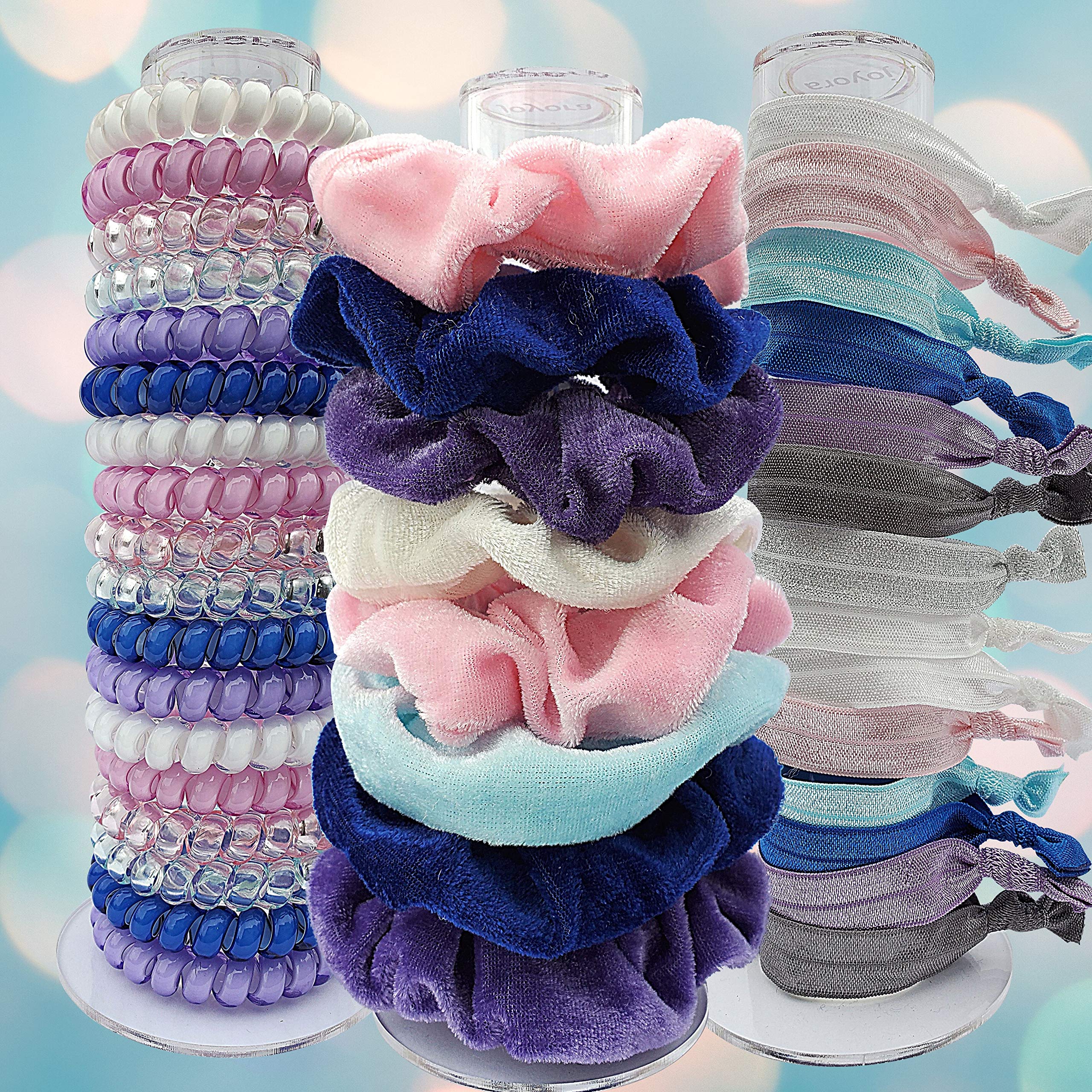 JOYORA Clear Acrylic Scrunchie Holder Stand top view highlights compact vanity footprint