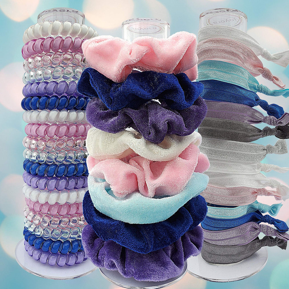 JOYORA Clear Acrylic Scrunchie Holder Stand top view highlights compact vanity footprint