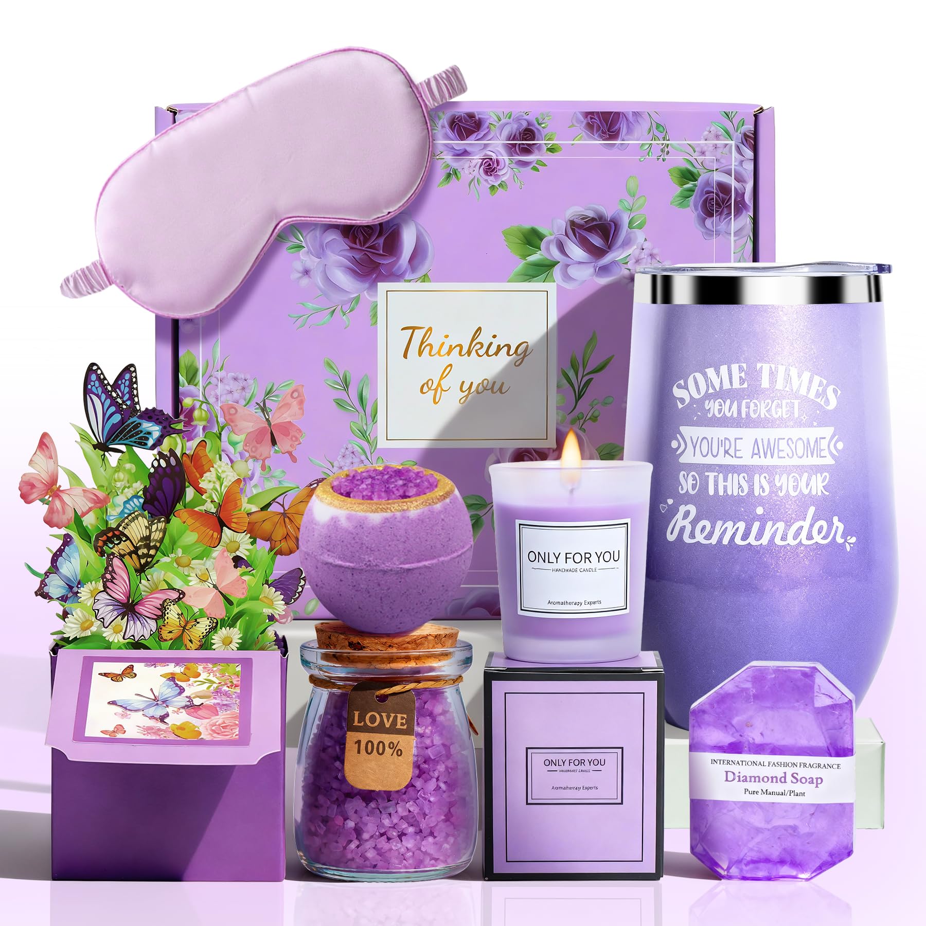 Joyvella Lavender spa gift set tumbler for on-the-go hydration during self-care.