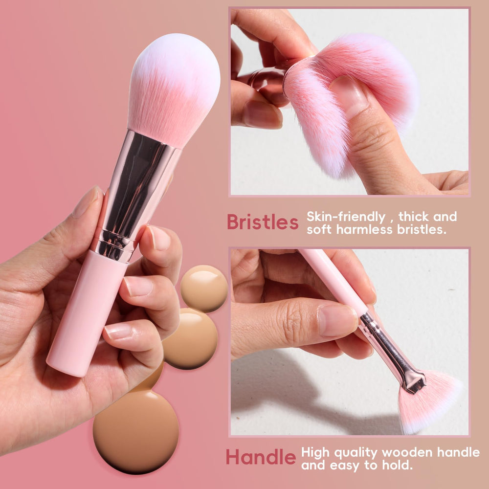 JPNK foundation and powder brushes provide precise, even coverage across face.