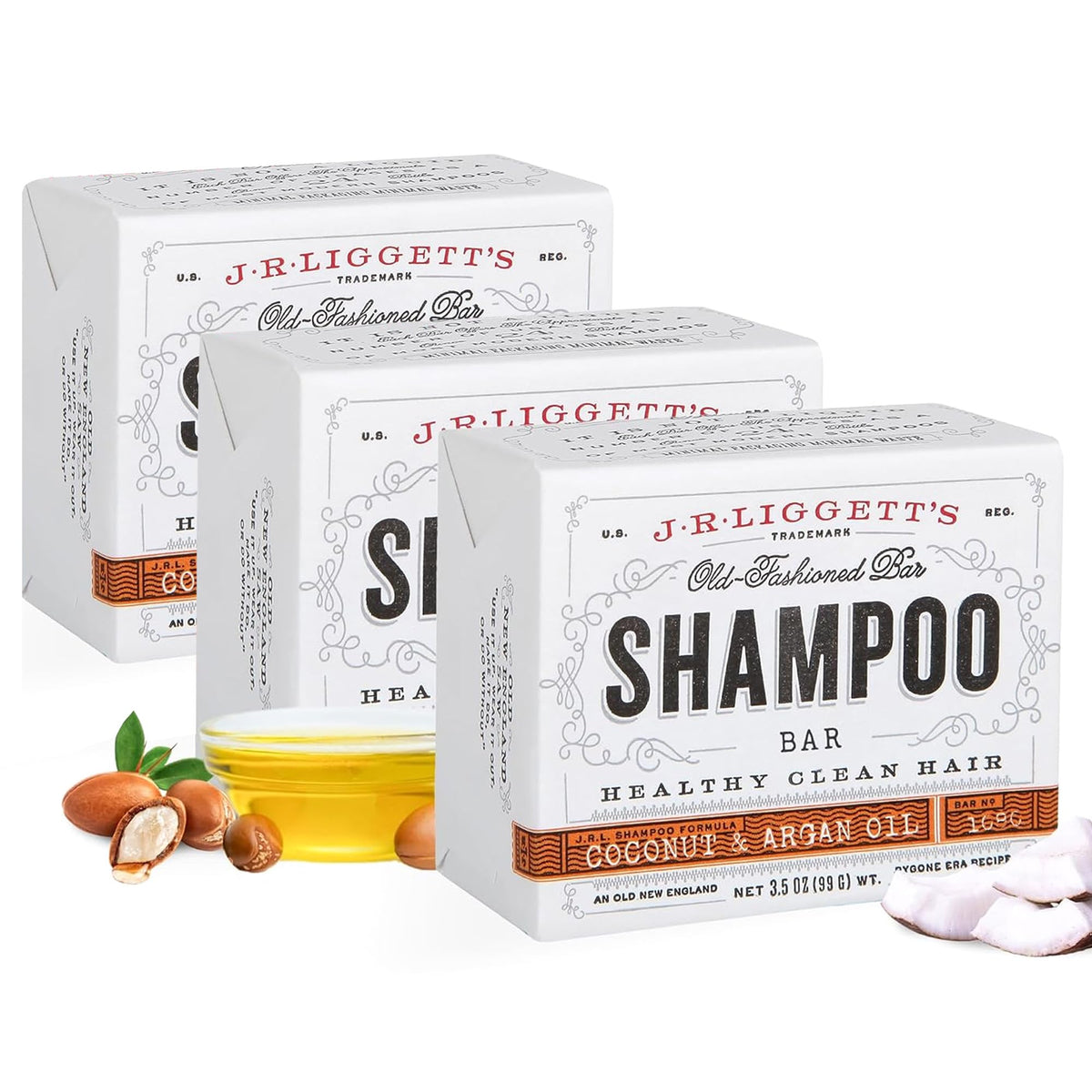 J.R.LIGGETT'S shampoo bar coconut-argan olive-oil pack shows a compact natural cleanse for daily use