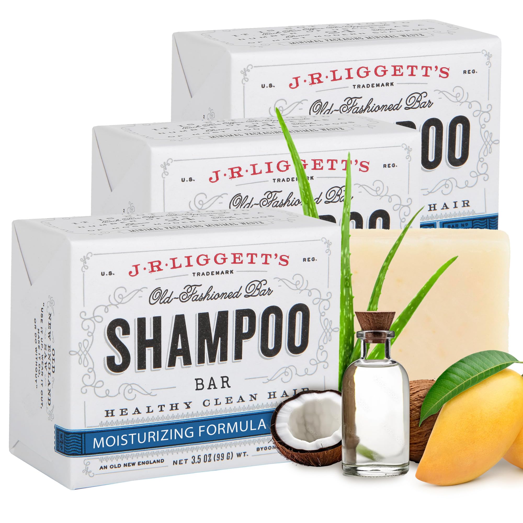J.R.LIGGETT'S shampoo bar unwrapped showing natural, gentle solid cleanse
