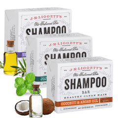J.R.LIGGETT'S Tea Tree Shampoo Bar closeup emphasizes natural cleansing for all hair types.