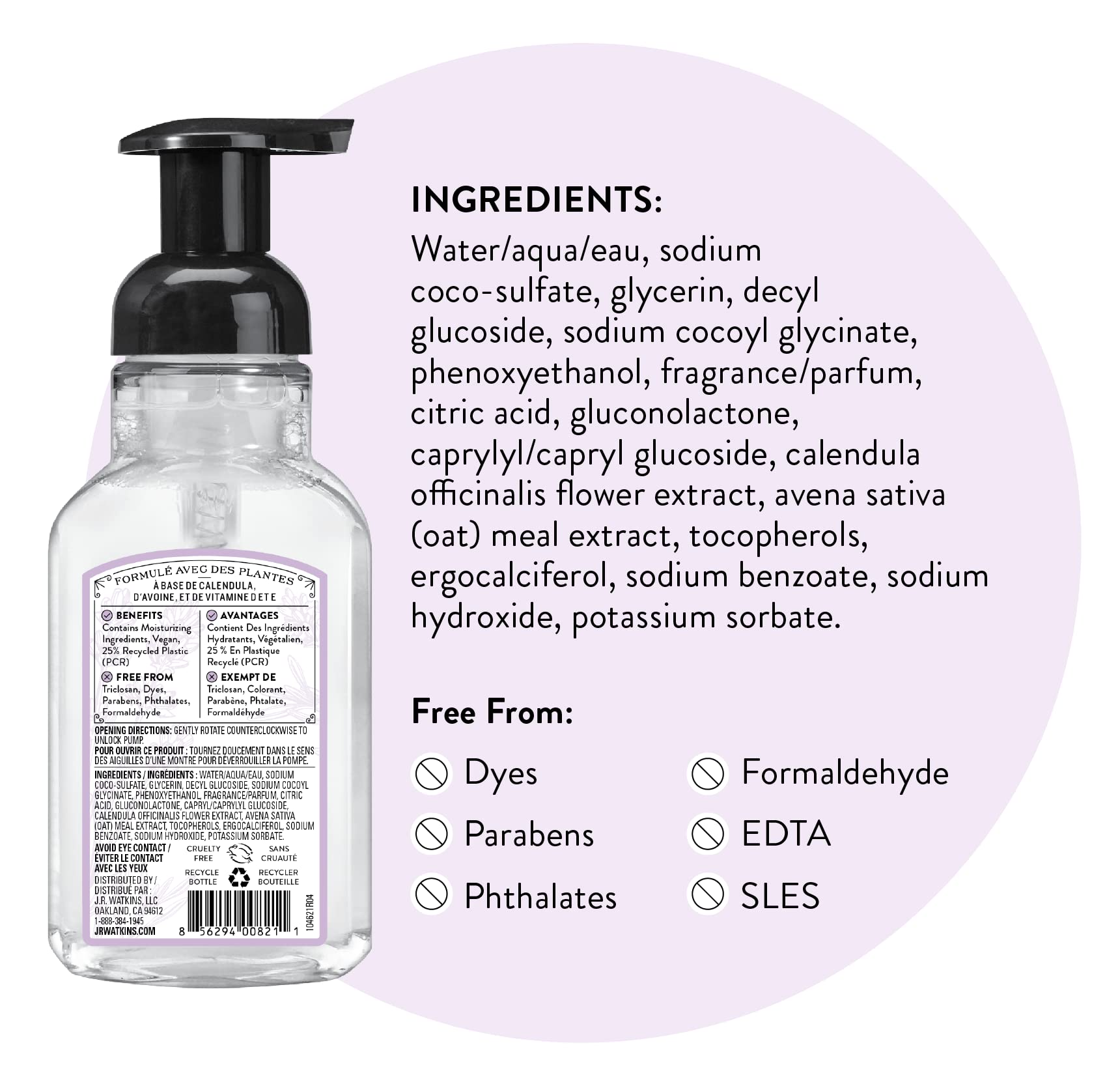 J.R. Watkins 3-pack foam soap offering convenient family-sized supply.