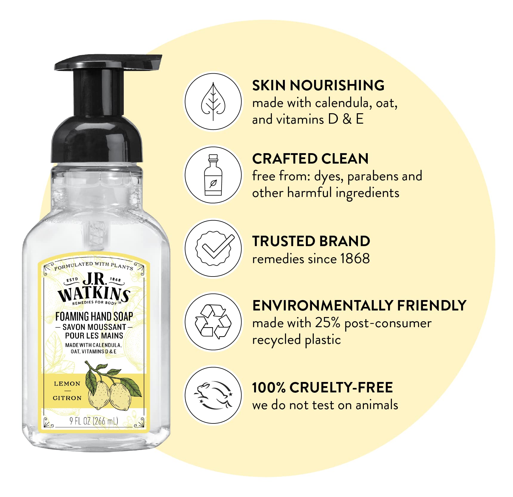 J.R. Watkins foam texture closeup showing luxurious lather and moisturizing feel.