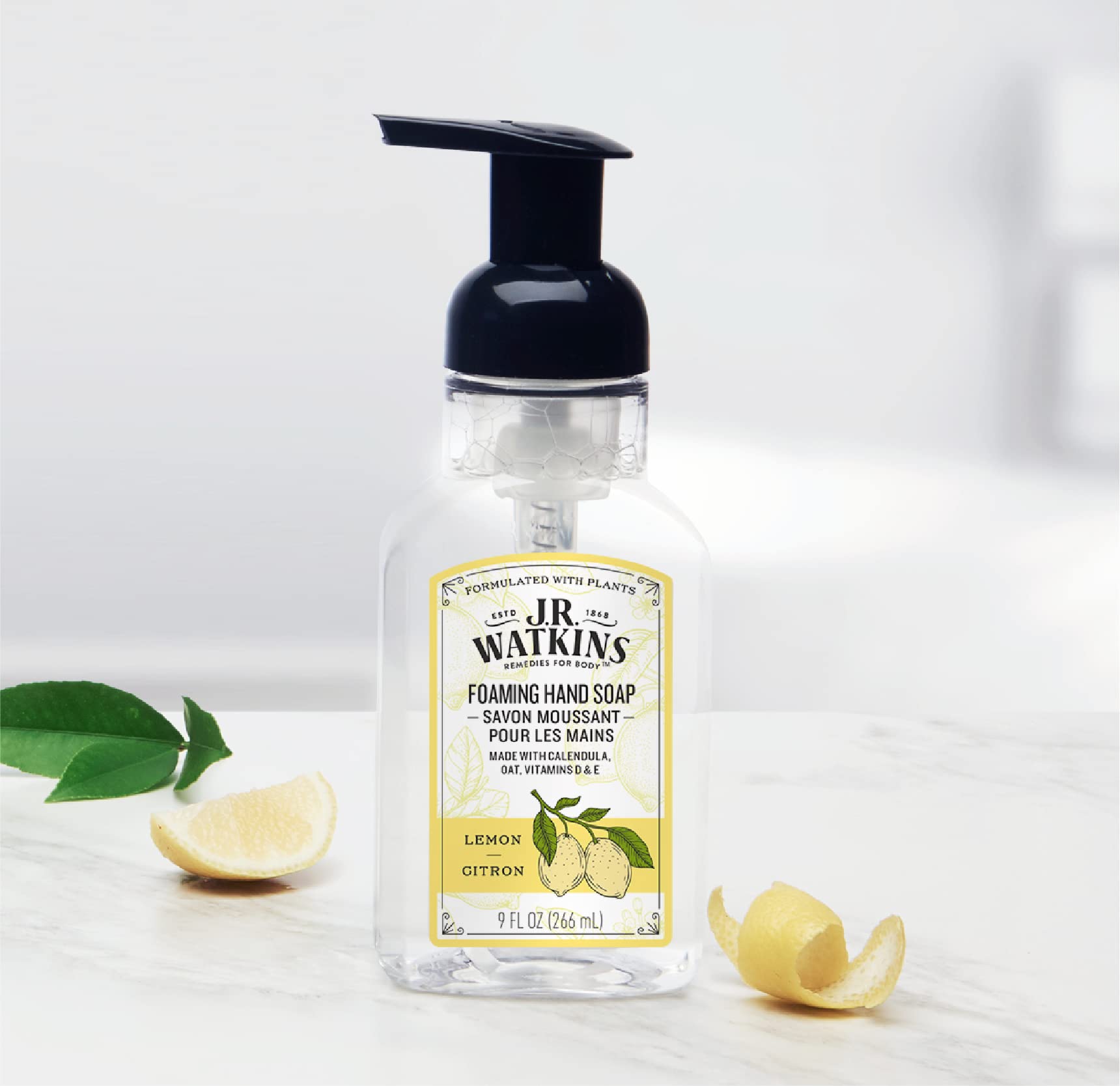 J.R. Watkins lemon scent with bubbles demonstrating bright, fresh fragrance.
