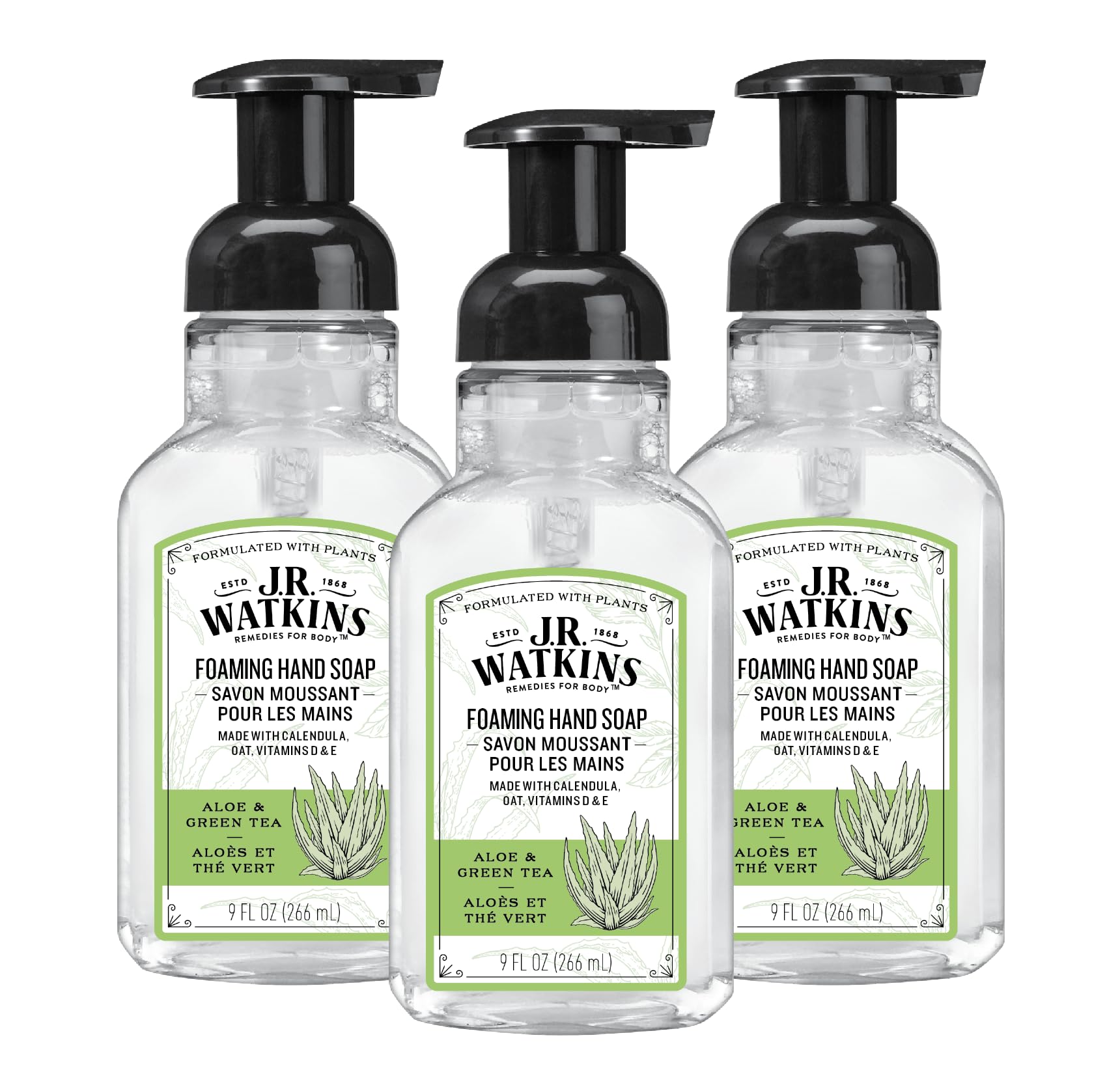 J.R. Watkins foaming hand soap pump dispenser delivers gentle cleansing