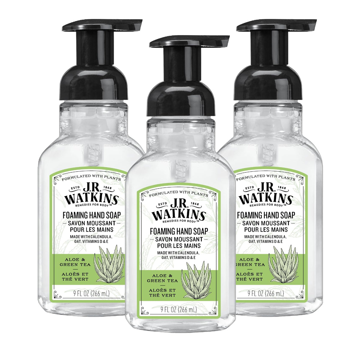 J.R. Watkins foaming hand soap pump dispenser delivers gentle cleansing