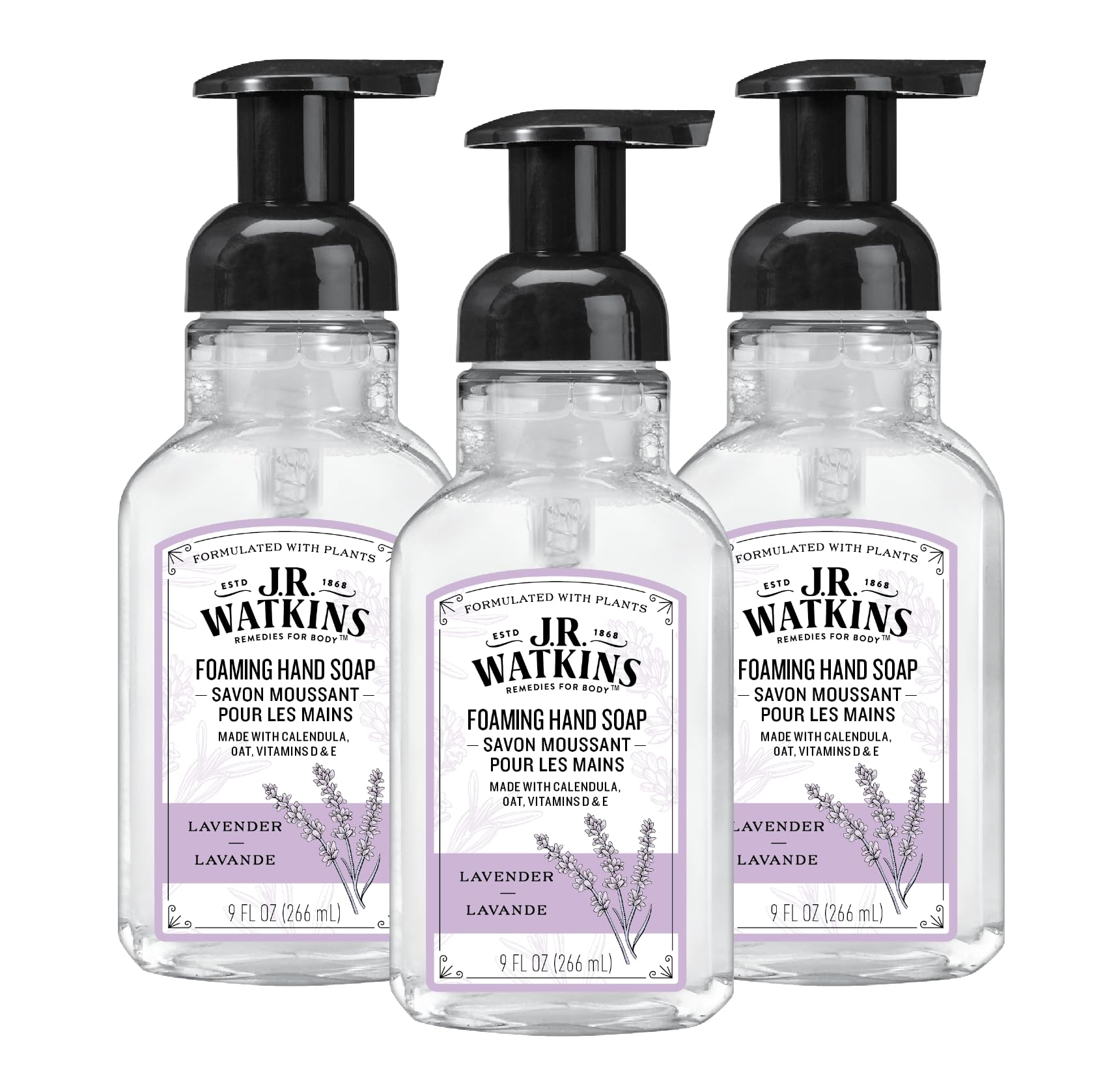 J.R. Watkins foaming hand soap pump dispenser for easy, mess-free washing.