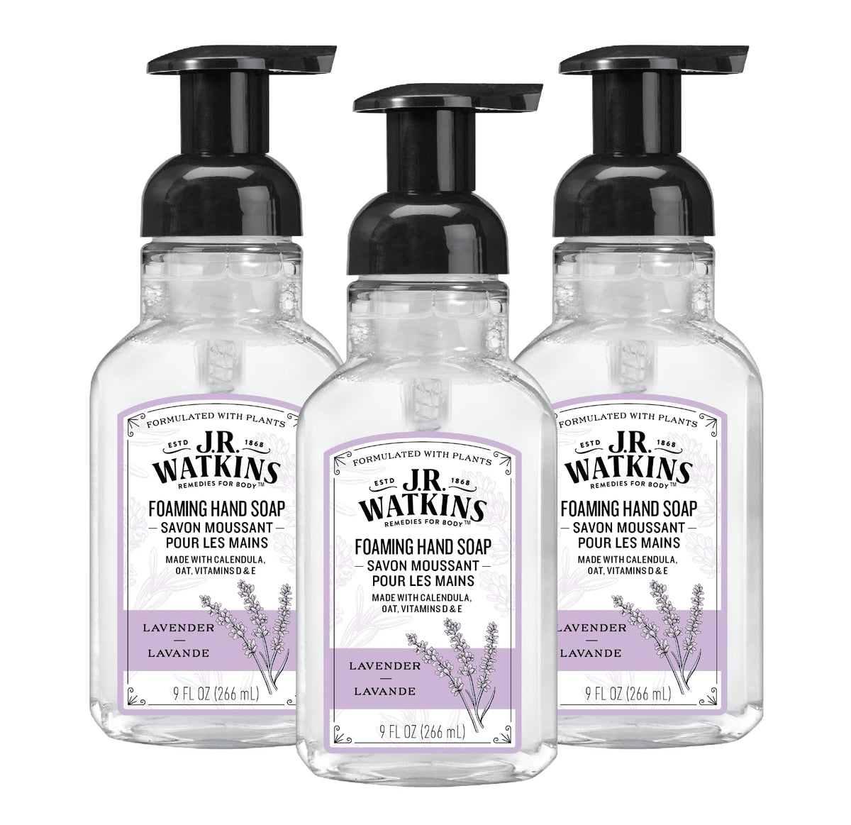 J.R. Watkins foaming hand soap pump dispenser for easy, mess-free washing.