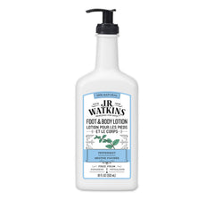 J.R. Watkins foot and body lotion peppermint bottle front hydrates and refreshes skin.